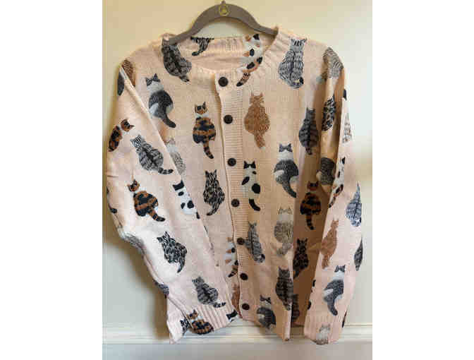 CARDIGAN SWEATER-PEACH COLOR WITH CATS-SIZE L - Photo 1