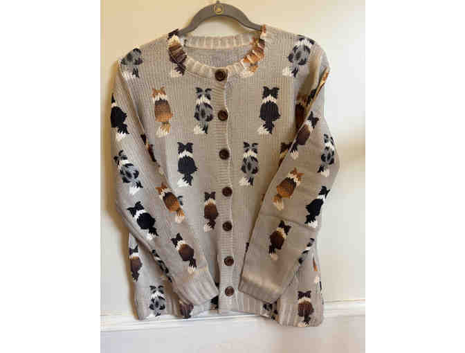 CARDIGAN SWEATER-LIGHT TAN WITH DOGS-SIZE M - Photo 1