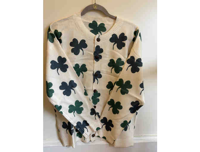 CARDIGAN SWEATER-CLOVERS ON OFF WHITE BACKGROUND-SIZE XL - Photo 1