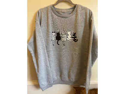 SWEATSHIRT-GREY WITH 5 BLACK & WHITE CATS-SIZE L