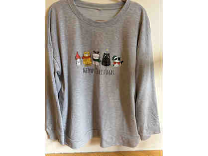 SWEATSHIRT-GREY-MEOWY CHRISTMAS-5 CATS-SIZE XXL