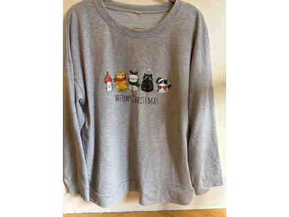 SWEATSHIRT-GREY-MEOWY CHRISTMAS-5 CATS-SIZE XL