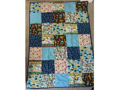 Handmade Multicolored Blue & Brown Quilt