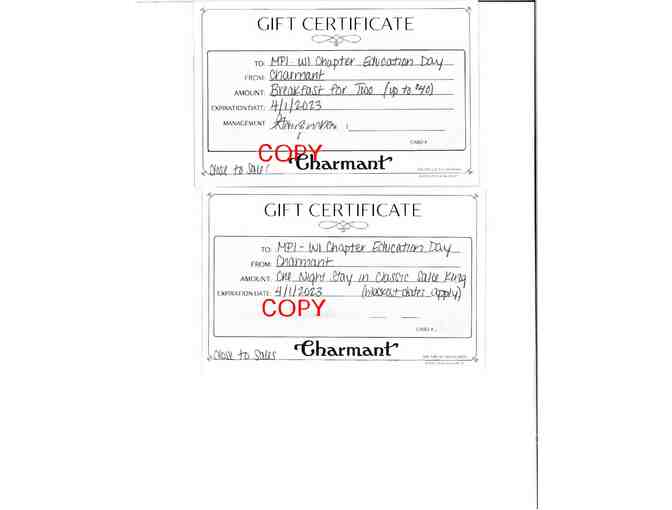 Charmant Hotel - One Night Stay and Breakfast for Two