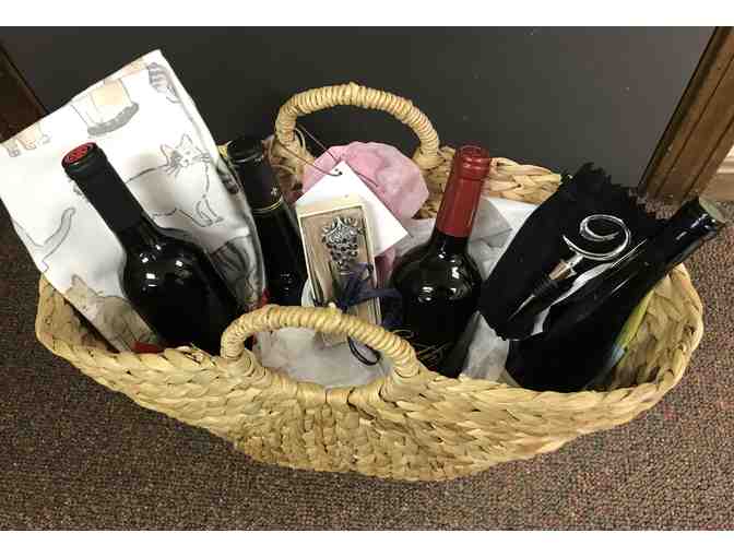 WICKER BASKET OF WINE ETC.