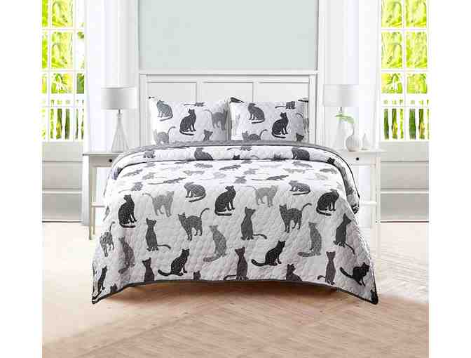 SLEEPING PARTNERS GREY CATS QUILT SET, FULL/QUEEN