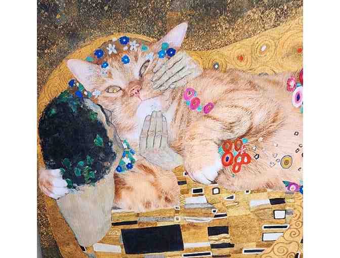 Cat version of Gustav Klimt's 'The Kiss'
