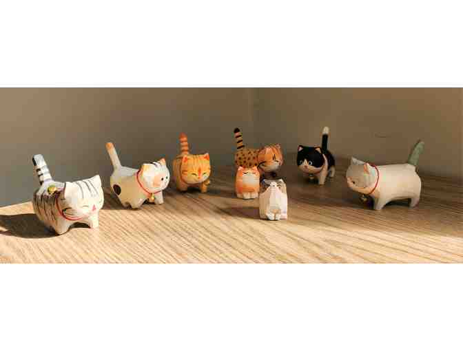 Eight (8) Hand Carved Cat Figurines