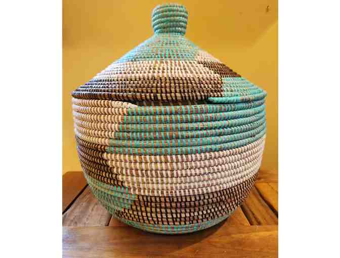 Colorful hand woven storage basket