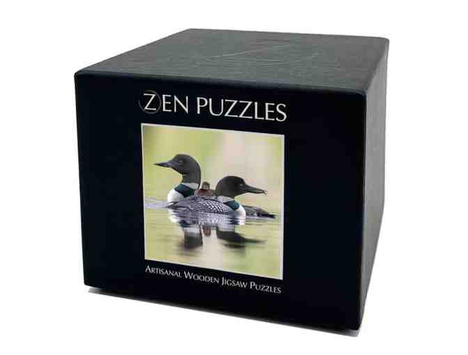 Two hand-crafted wooden puzzles and puzzle tray