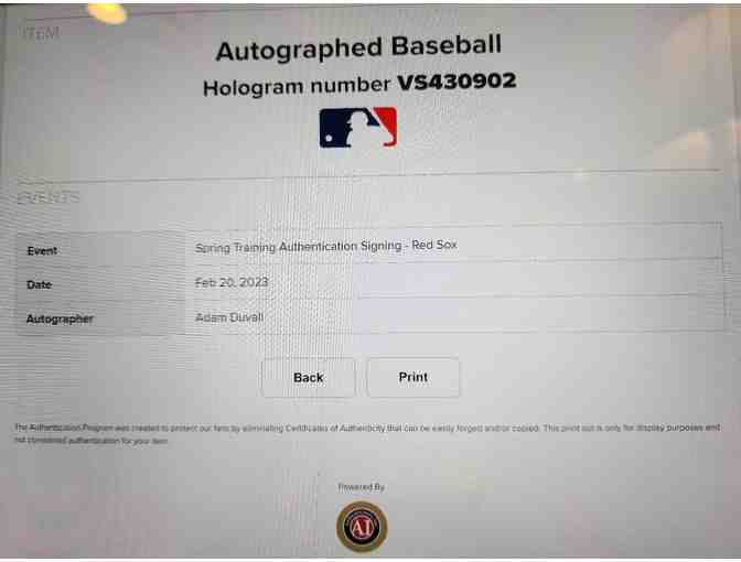 Baseball signed by Red Sox Adam Duvall