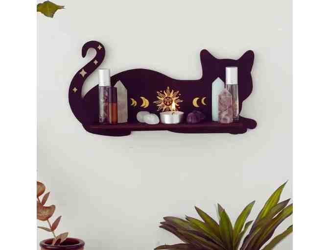 Wooden Black Cat Wall Shelf - Photo 1