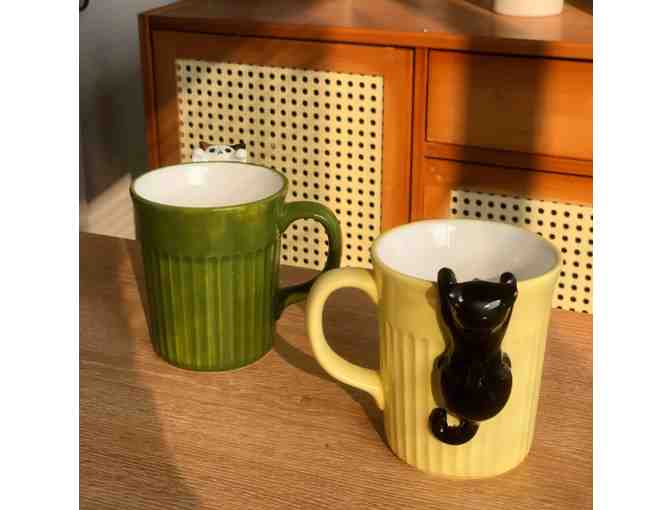 Peeking Cat Mugs: Set of 2 - Photo 2