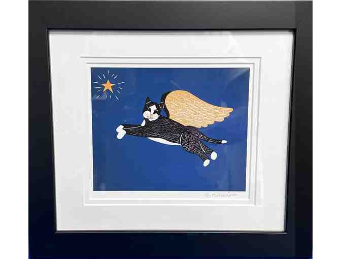 Artist Stephen Huneck's Giclee Print "Angel Cat" - Framed - Photo 1