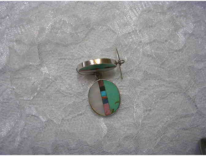 Sterling Silver and Natural Stones Inlaid Earrings