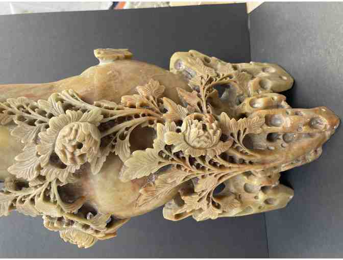 Antique Chinese Soapstone Vase Floral Carving