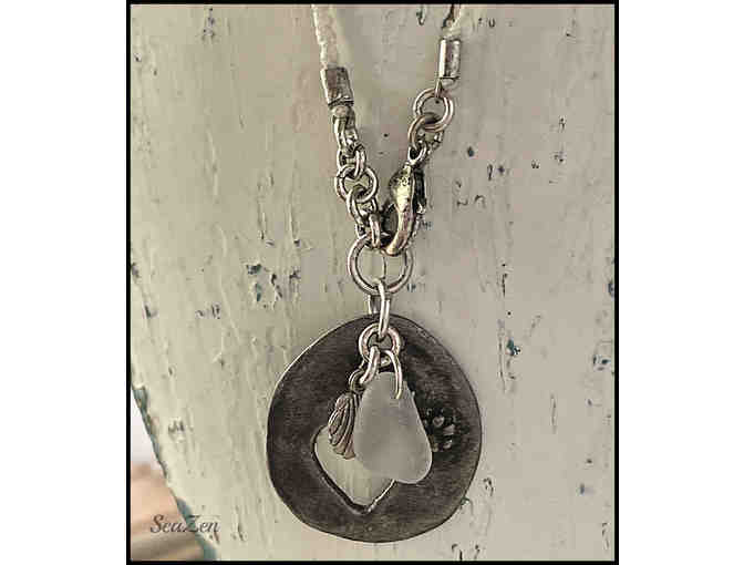 Hand Crocheted Necklace with Paw Print & Sea Glass