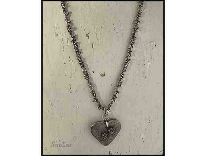 Hand Crocheted Necklace with Dog Paw Heart Pendant