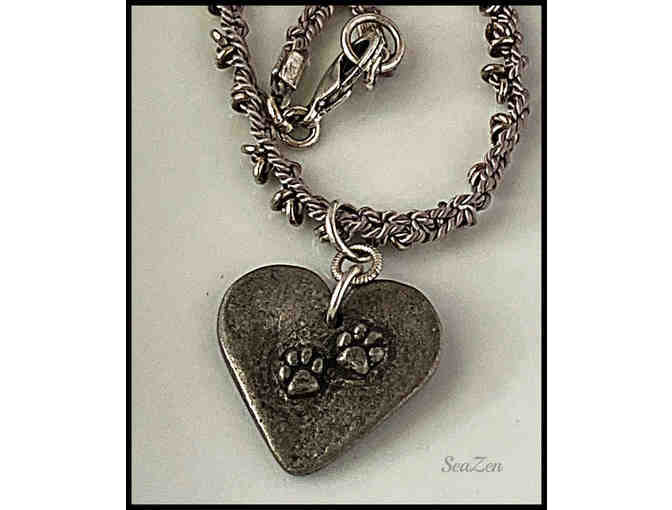 Hand Crocheted Necklace with Dog Paw Heart Pendant