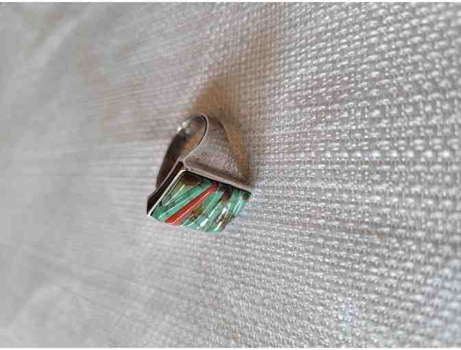 Sterling Silver Ring with Turquoise and Coral Ston