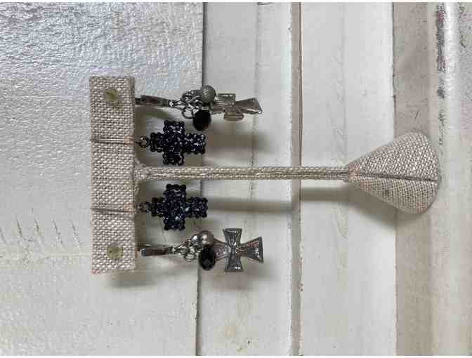 Cross Dangle Earrings w/Rhinestones - Lot of 2
