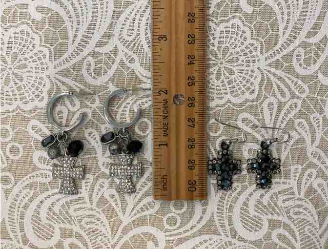 Cross Dangle Earrings w/Rhinestones - Lot of 2