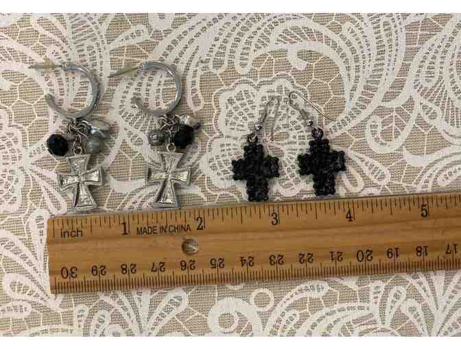 Cross Dangle Earrings w/Rhinestones - Lot of 2