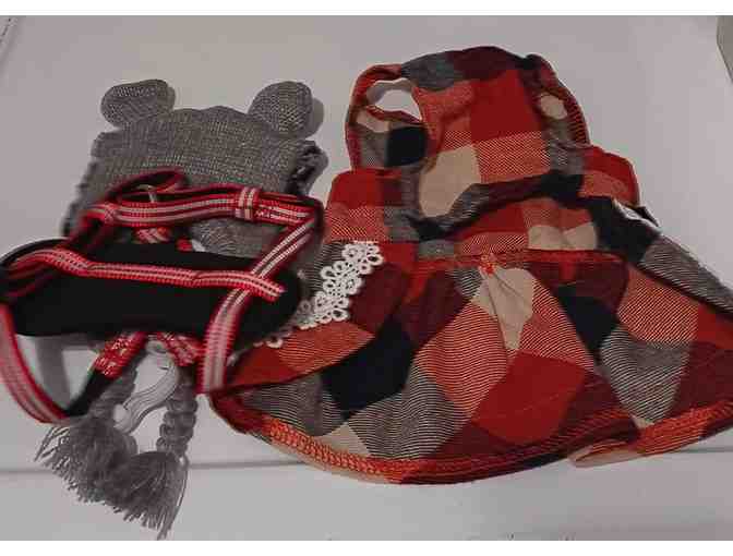 Plaid Dog Dress with Wool Cap and Halter