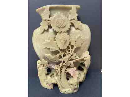 Antique Floral Motif Chinese Soapstone Vase