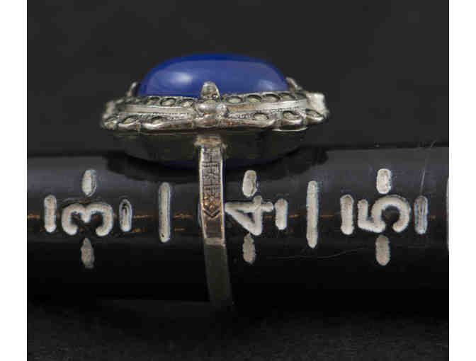 Sterling Silver Ring with Marcasite Chips and Glass or Agate Stone