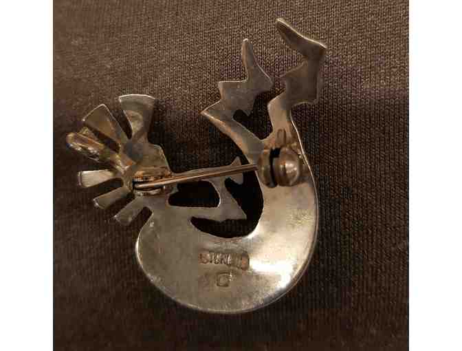 Sterling Silver Kokopelli Brooch with Turquoise Inlay