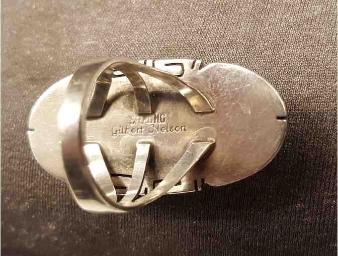 Handmade Sterling Silver and Green Turquoise Ring by Navajo Artist Gilbert Nelson