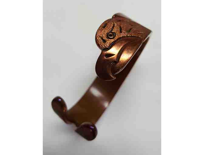 Copper Cuff Bracelet with Pale Green Stone