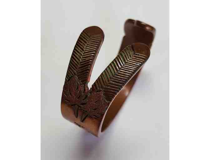 Copper Cuff Bracelet with Pale Green Stone