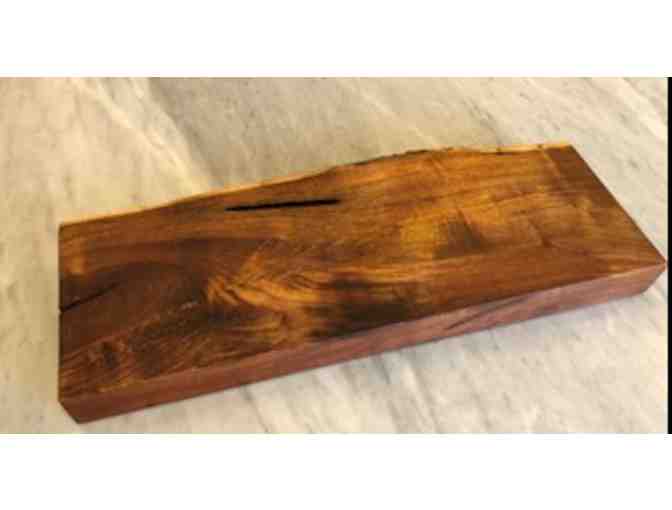 Custom wood serving block made by Neiko Pagaduan of Timber Library