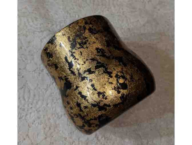 Iris Apfel Wide Black & Gold metalic bangle bracelet