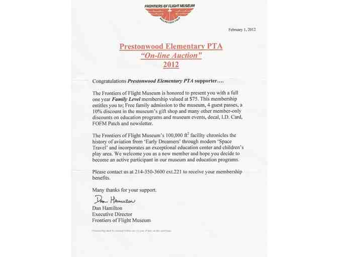 1 year Family Level membership to the Frontiers of Flight Museum