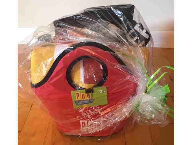$100 Gift Basket with gift card, hat, shirt, tervis tumbler, tote and more from PDQ