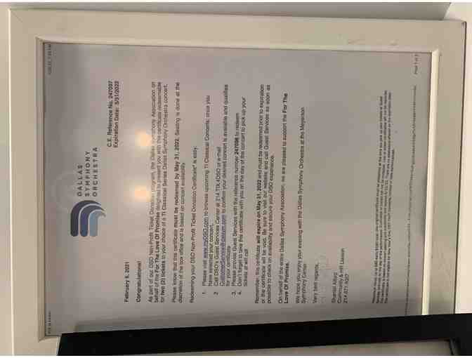 Dallas Symphony Tickets and Kenny's Gift Certificate