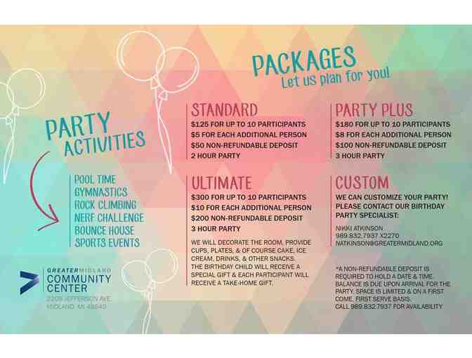 Greater Midland Community Center birthday party for 10!