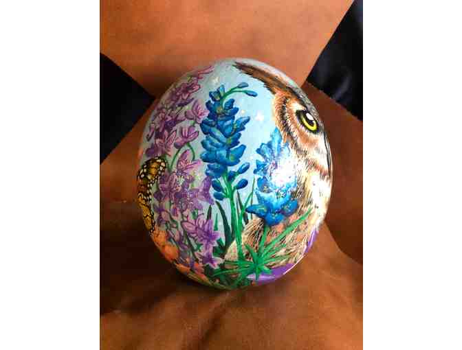 Great Horned Owl Painted Ostrich Egg