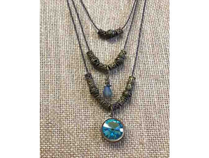 Blue and Brass Necklace and Earring Set