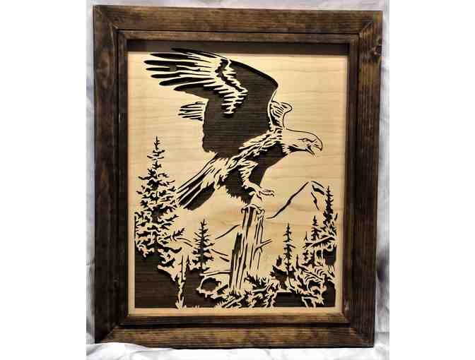 Eagle in Forest Woodcut Wallhanging