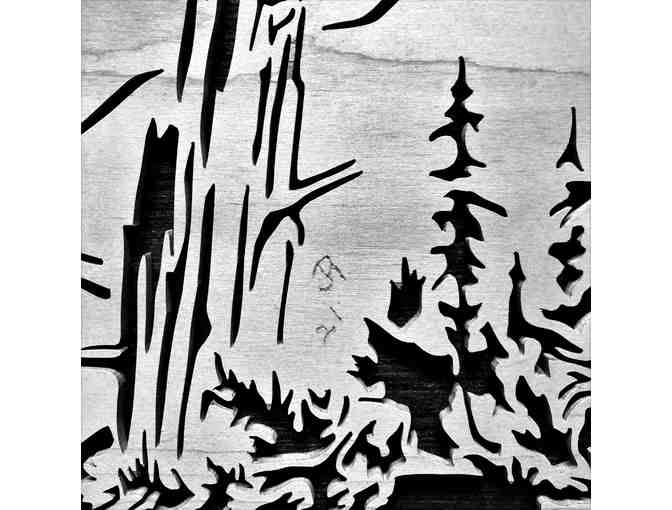 Eagle in Forest Woodcut Wallhanging