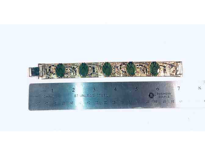 Gold Bracelet with Green Butterfly Wing Inlay