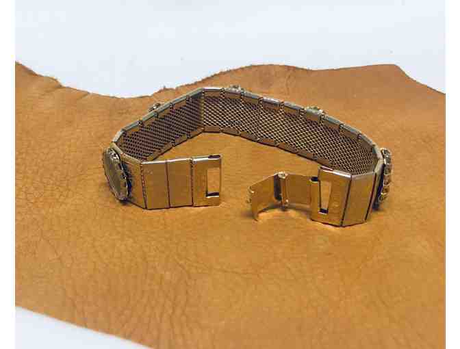 Gold Bracelet with Green Butterfly Wing Inlay