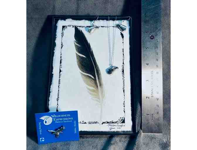 LIVE - Sterling Eagle Necklace, Earring and Pin Set with Framed Eagle Feather Painting