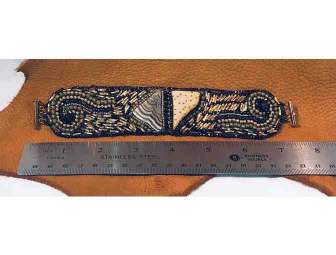 PREMIER - Beaded Agate and Petrified Palm Cuff Bracelet