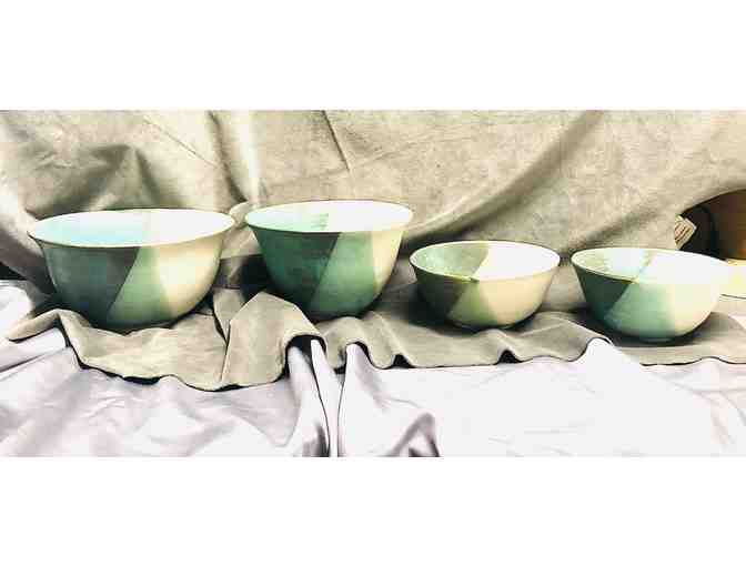 Set of 5 Green and Tan Bowls