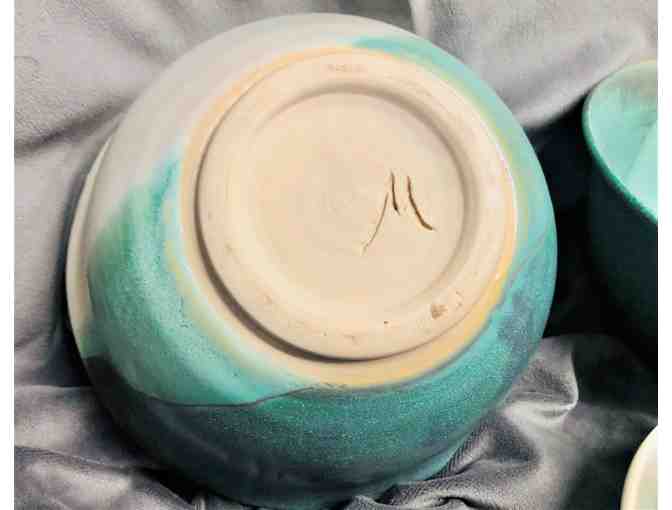 Set of 5 Green and Tan Bowls